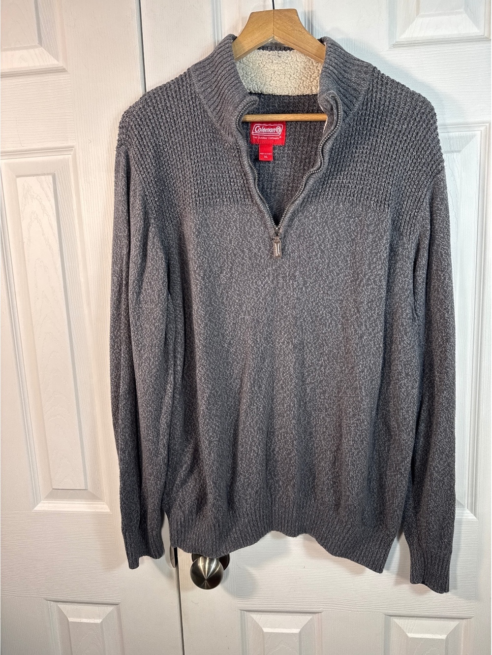 Coleman Men's XL Gray Cotton Half-Zip Sweater with Faux Fur Collar